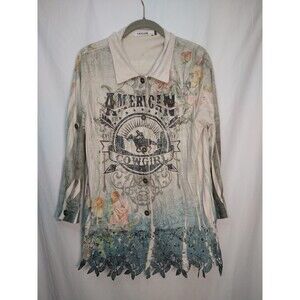 ORIGAMI By Vivian Cardigan L/XL American Cowgirl Faux Suede Lace Crochet Horse